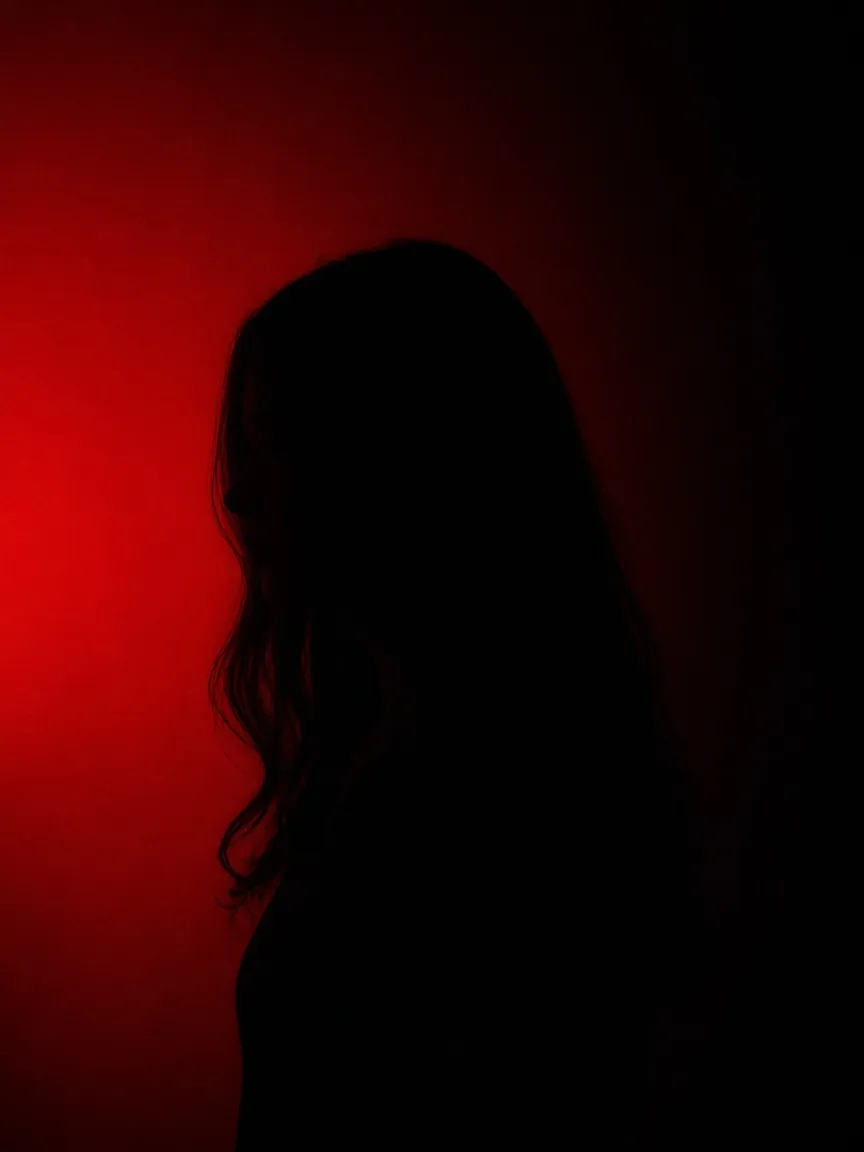 Decorative image: silhouette of an anonymous model lit in red
