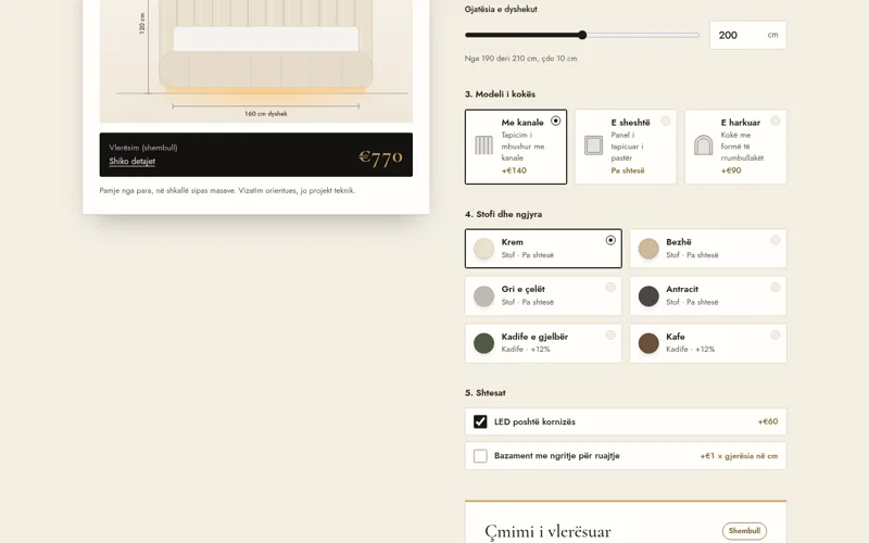 Price configurator concept, options and estimate