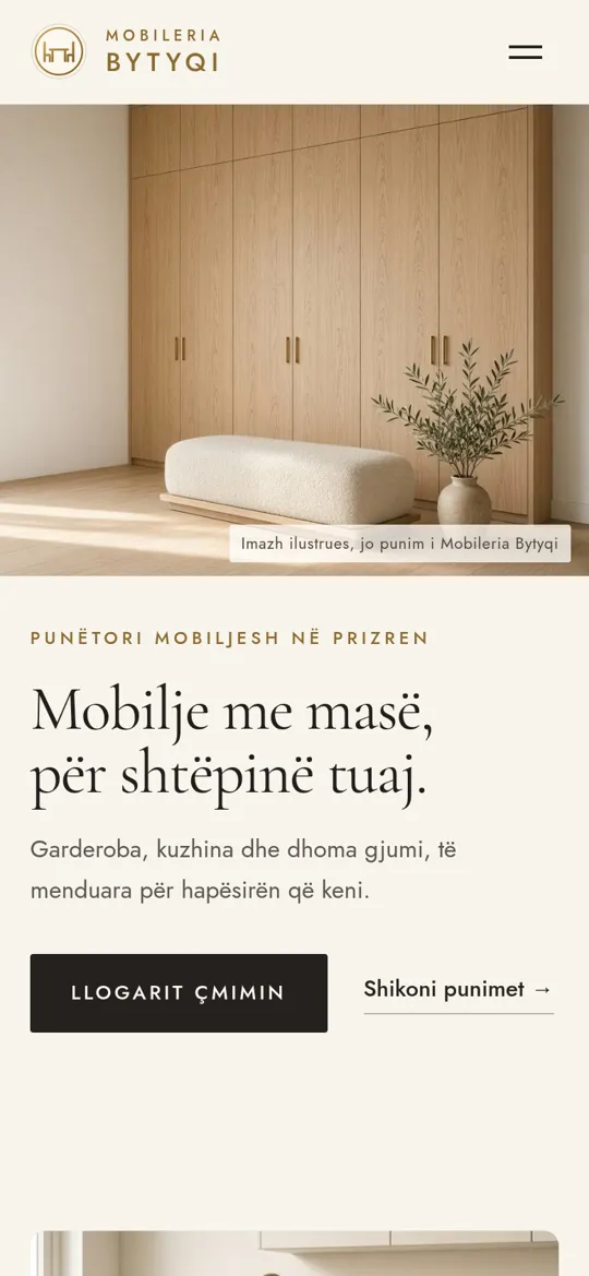 Homepage concept for a furniture workshop website on a phone
