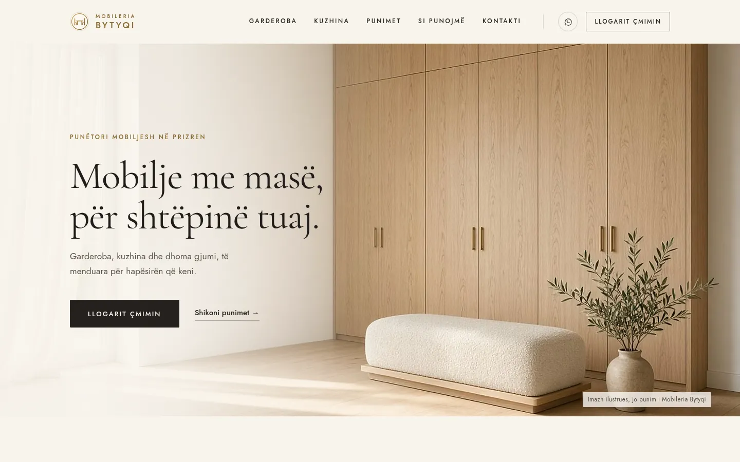 Homepage concept for a furniture workshop website